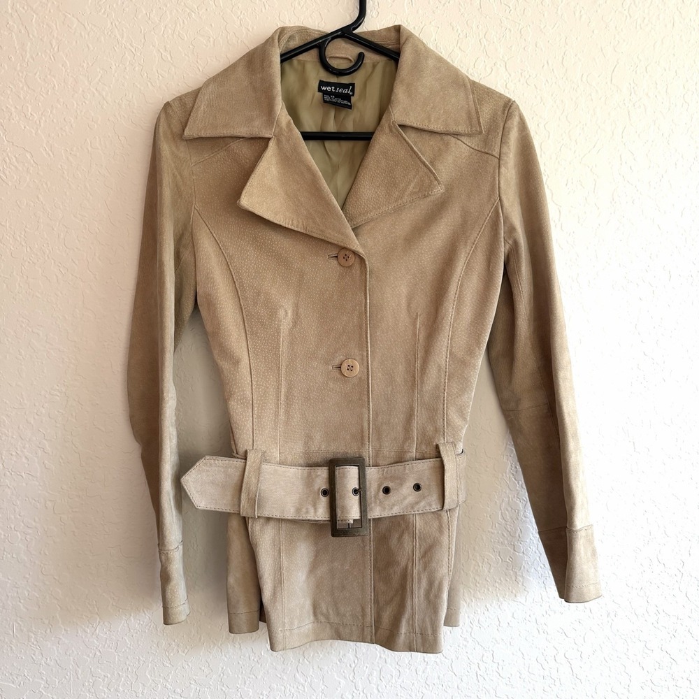 VTG Y2K 90s Wet Seal Suede Leather Jacket XS Beige Country Western Festival Boho